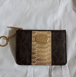 Michael Kors Dark Brown and Gold Logo Key Chain Wallet.